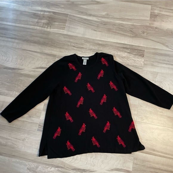 CATHERINE’S Black And Red Sparkle Cardinal Scoop Neck Sweater- Size 1X 18/20W - Picture 5 of 11